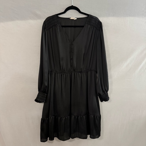 Just Found Black Satin Plus Size 2X Dress Long Sleeve‎ Dress Wedding Guest Goth - Picture 1 of 7